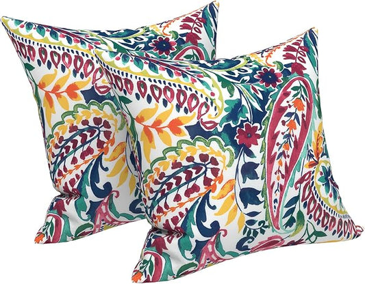 LVTXIII Outdoor Throw Pillow Covers 16 x 16 Inch, Covers ONLY Modern Cute Pattern Decorative Square Toss Pillow Case Pack of 2 for Home Patio Garden Sofa Bed Furniture, Vigour Paisley