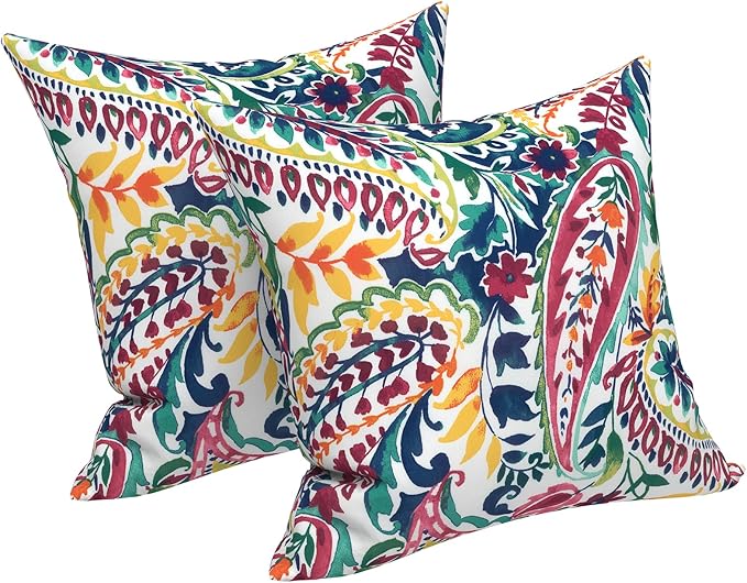 LVTXIII Outdoor/Indoor Throw Pillows, Decorative Throw Pillows with Inserts, 18"x18" Square Pillows for Bed, Couch, Sofa and Patio Furniture, Set of 2, Vigour Paisley