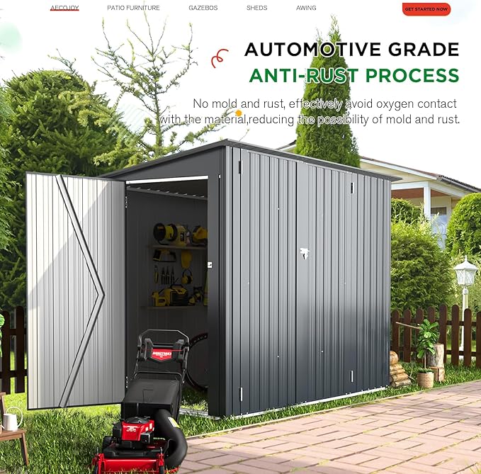 AECOJOY 7x4 Outdoor Lean to Shed, 4x7 Bike Storage Sheds & Outdoor Storage Clearance, Small Metal Horizontal Shed, Storage Cabinet for Garden, Yard for Outside