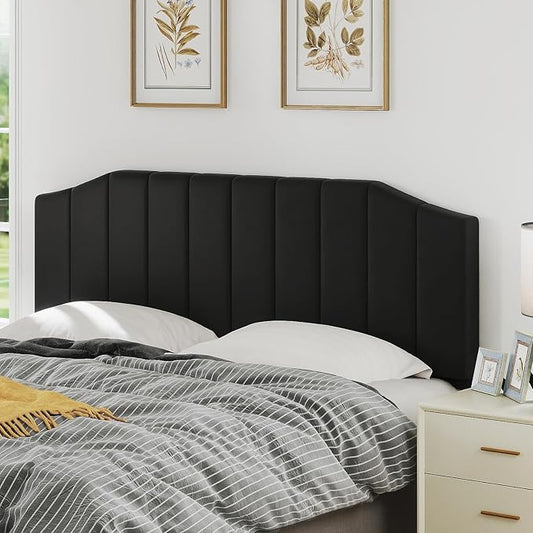 King Size Headboard Only, Velvet Upholstered Headboard King/California King Size Wall Mount and Bed Frame Mount, Featuring High-Density Sponge Padding Easy Assembly Comfort Style-Black