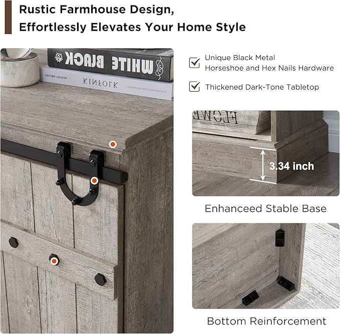 OKD Farmhouse 75" TV Stand for 80 85 Inch TV, Rustic Media Console Table with Sliding Barn Door, Large Highboy Entertainment Center with Storage Cabinet for Living Room, Bedroom, Light Rustic Oak