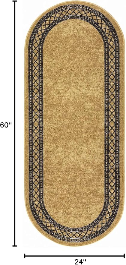Antep Rugs Alfombras Modern Bordered 2x5 Non-Skid (Non-Slip) Low Profile Pile Rubber Backing Kitchen Area Rugs (Brown, 2' x 5' Oval)
