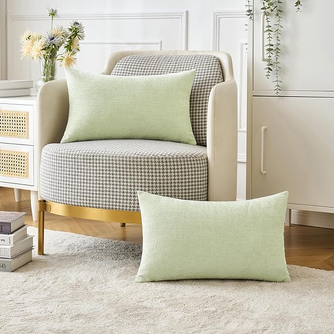 MIULEE Pack of 2 Spring Light Green Couch Throw Pillow Covers 12x20 Inch Soft Chenille Pillow Covers for Sofa Living Room Solid Dyed Pillow Cases