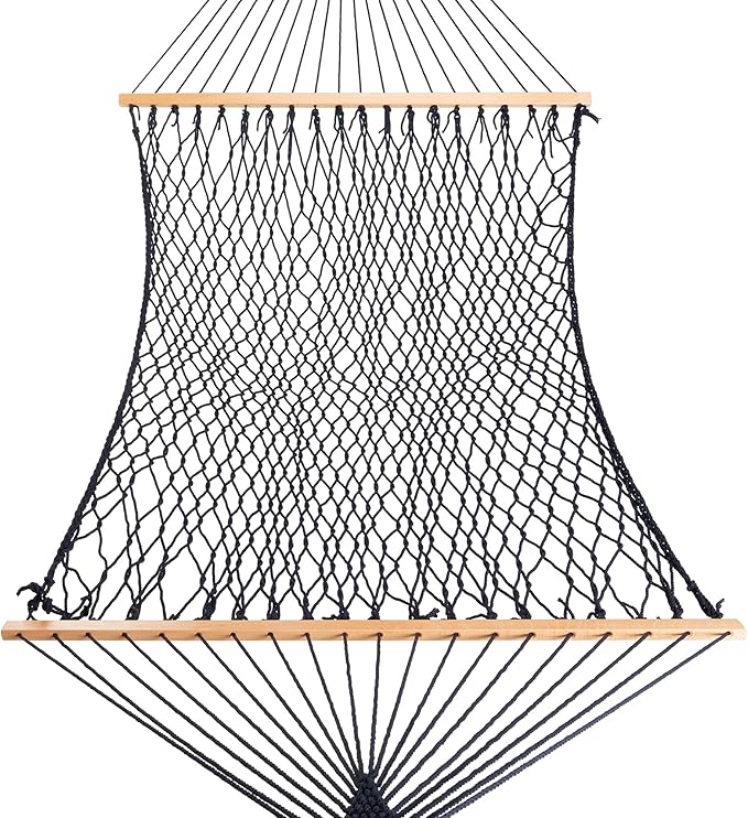 Castaway Living 13 ft. Double Traditional Hand Woven Navy Polyester Rope Hammock with Free Extension Chains, and Tree Hook, for 2 People with a Weight Capacity of 450 lbs.
