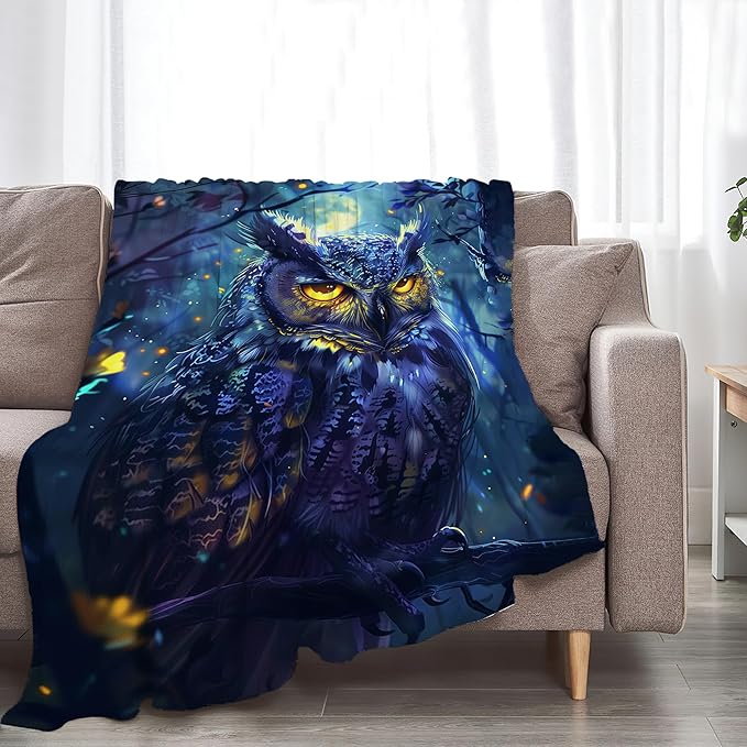 Fantasy Owl Throw Blanket - Soft, Warm & Cozy Fleece for Couch, Sofa, Bed - 50"x40" - Animal Blanket for Girls, Boys, Women, Men, Kids, Adults
