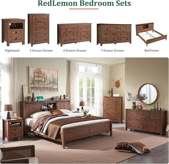 RedLemon Farmhouse 6 Drawer Dresser for Bedroom, 54 Inch Wide Rustic Wood Dresser TV Stand, Chest of Drawers for Closet, Living Room, Hallway, Reclaimed Barnwood