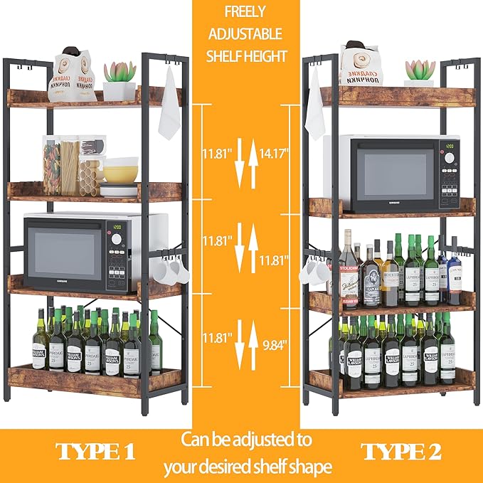 HCHQHS 4 Tier Bookshelf, Adjustable Industrial Bookcase, Vertical Tall Book Shelf, Wood and Black Metal Open Bookshelves for Home Office, Living Room, Bedroom