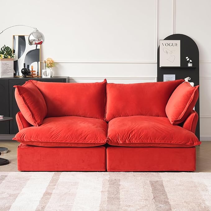 JACH 82.66" Sectional Couch for Living Room, Modular Sectional Sofa, Modern Convertible Couches, Cushion Covers Removable, Down Filled Soft Sofas for Living Room, Home, Apartment (Red)