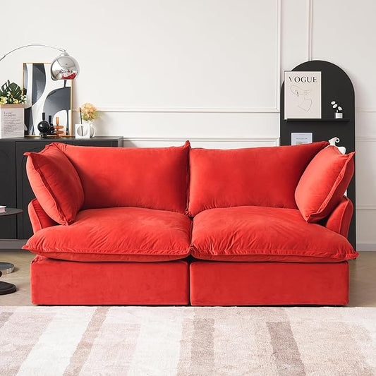 JACH 82.66" Sectional Couch for Living Room, Modular Sectional Sofa, Modern Convertible Couches, Cushion Covers Removable, Down Filled Soft Sofas for Living Room, Home, Apartment (Red)