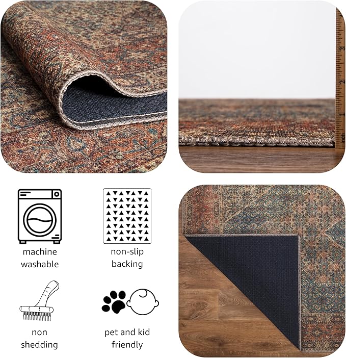 Keen Home Design 2x12 Rug - Machine Washable Runner Rug with Non-Slip Backing, Ideal for Hallway, Entryway, Kitchen, Laundry Room - Vintage, Easy Clean, Durable, Low Pile - (2'6" x 12')