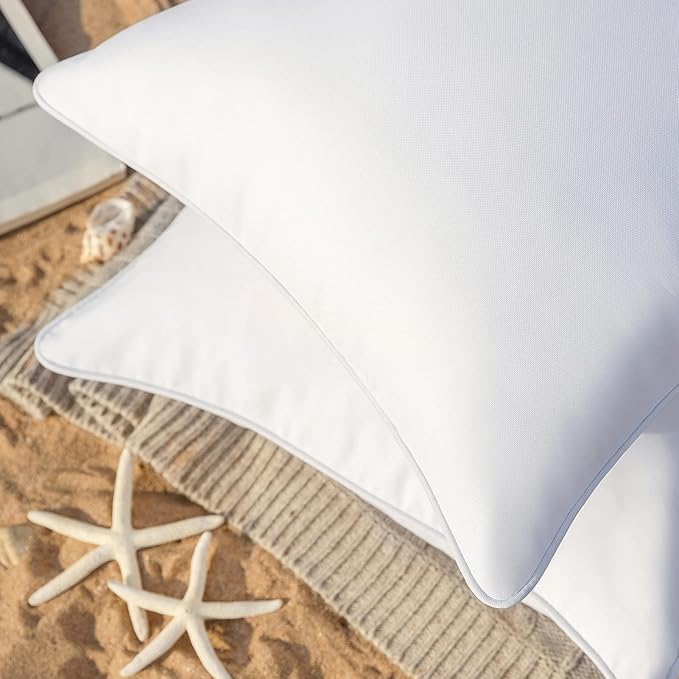Phantoscope Pack of 2 Outdoor Waterproof Solid Throw Decorative Pillow Cover Decorative Square Outdoor Pillows Cushion Case Patio Pillows for Couch Tent Sunbrella (18''x18'', White)