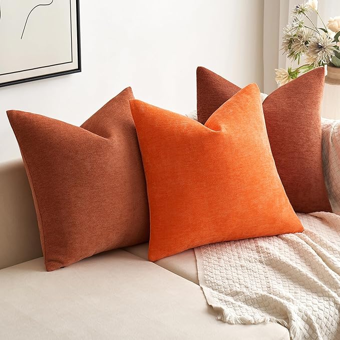 MIULEE Pack of 2 Fall Rust Decorative Pillow Covers 20x20 Inch Soft Chenille Couch Throw Pillows Farmhouse Cushion Covers for Home Decor Sofa Bedroom Living Room