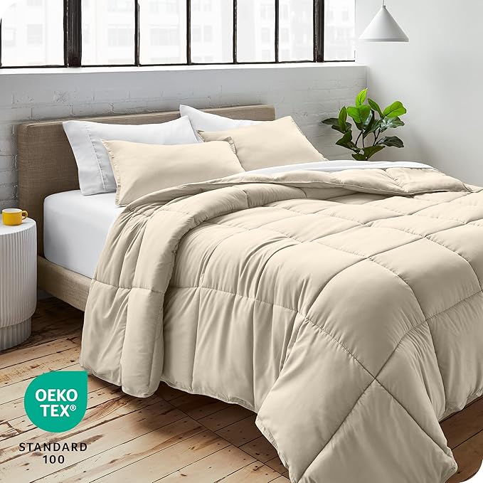 Bare Home Comforter Set - Full Size - Ultra-Soft - Goose Down Alternative - Premium 1800 Series - All Season Warmth (Full, Sand)