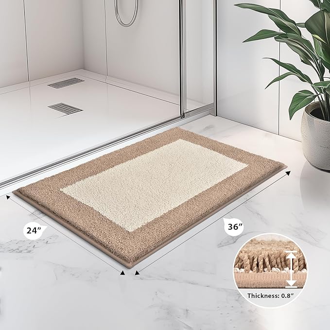 Bathroom Rugs 24" x 36", Non-Slip Extra Soft Absorbent Bath Rugs, Machine Washable Quick Dry Bath Mats for Bathroom Floor, Shower, Bathtub and Sink, Beige & Grayish Brown