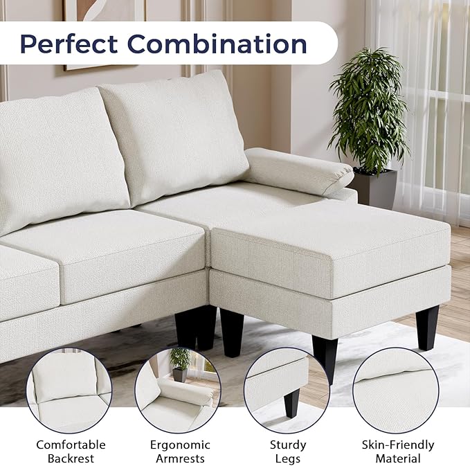 U Shaped Sectional Couch, Convertible Modular Sectional Sofa with Chaise & Ottomans, Modern 6 Seat U Shaped Couches for Living Room Apartment, Beige