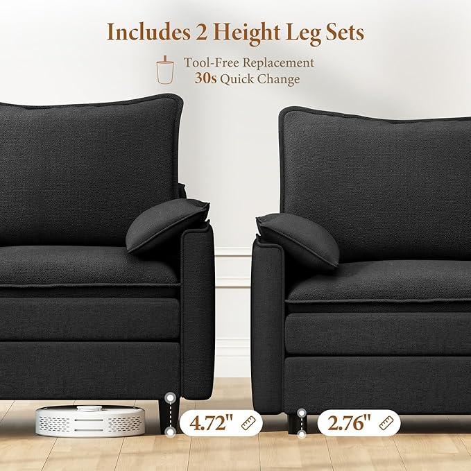 Vesgantti Large Modular Sectional Sofa, Big Comfy Cloud Couch with Ottoman Deep Seat Chenille Cloud Sofa, 8 Seater Large Sectional Couches for Living Room, Bedroom and Apartment, Black