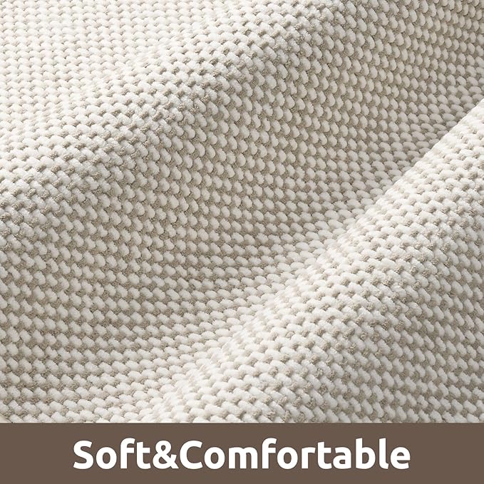 AMOAMI Chenille Bath Mat Super Absorbent Bathroom Mat Quick Dry Low Pile Bath Mats for Bathroom Washable Rubber Backed Bathroom Runners Fit Under Door, Front of Bathtub, Sink, Beige&White 24"x70"