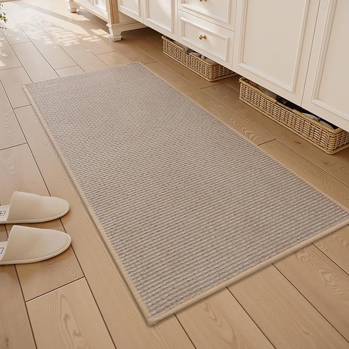 RESARE Non Slip Bathroom Runner - Machine Washable Bath Rugs, Super Absorbent Bath Mat Quick Dry Bath Runner, Bath Mat Ultra Soft Rugs for Bathroom Floor, 24"x47" Beige