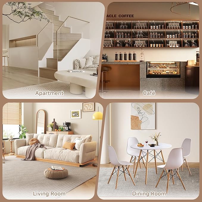 31.5'' 5 Piece Round Dining Table Set for 4, Mid-Century Modern Table with Chairs, Space Saving, Plastic Seats, Wood Legs, Circle Dinner Table for Kitchen, Home, Apartment, White