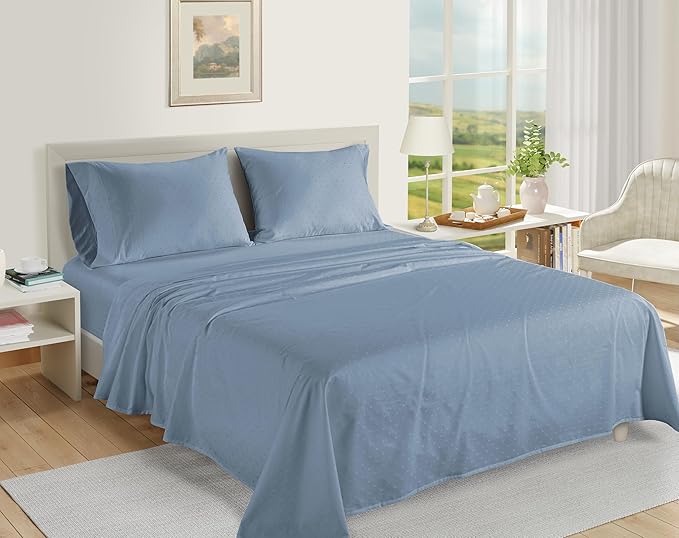 LANE LINEN Pillow Case Covers King, Set of 2, 100% Egyptian Cotton Sateen, Soft Cool & Smooth 1000 Thread Count Pillow Cases - Swiss Dot - French Blue