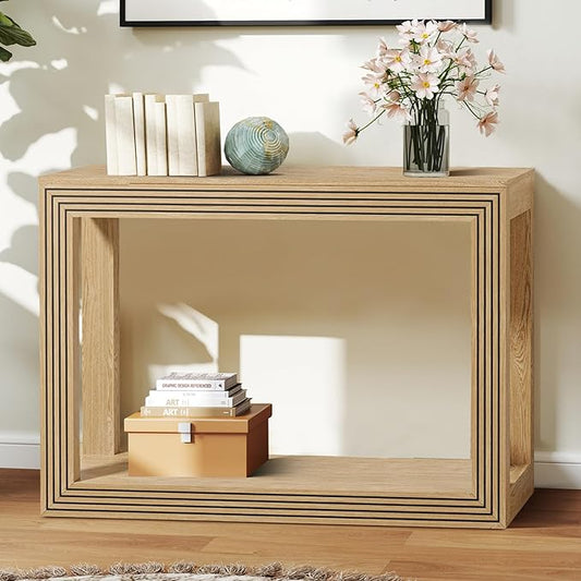 Mid-Century Fluted Console Table with Storage, Narrow Wooden Entryway Sofa Table Behind The Couch Small Entry Table for Entryway, Front Hall, Hallway Living Room, Natural