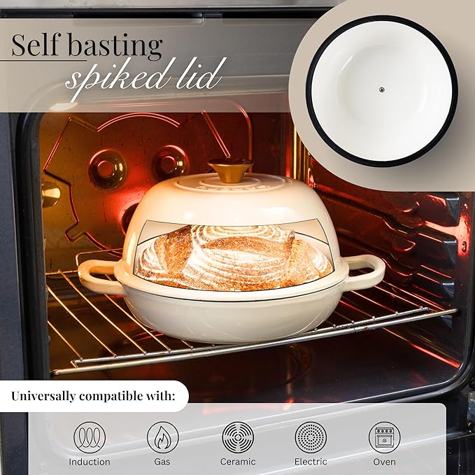 Enamelled Cast Iron Dutch Oven For Bread Baking – Dutch Oven Pot For Sourdough Bread Baking – Cast Iron Bread Pot – Dark Blue, 6 Quarts, 22cm – by Nuovva