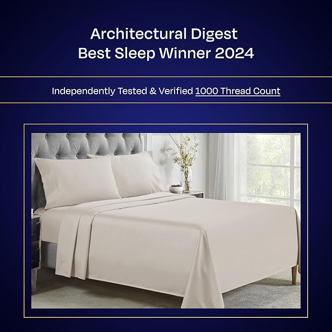 California Design Den King Sheet Set - Luxury 1000 Thread Count Sateen, Thick and Natural 100% Cotton Sheets, Deep Pockets, Soft, Breathable and Durable Bedding Set - Sand Beige