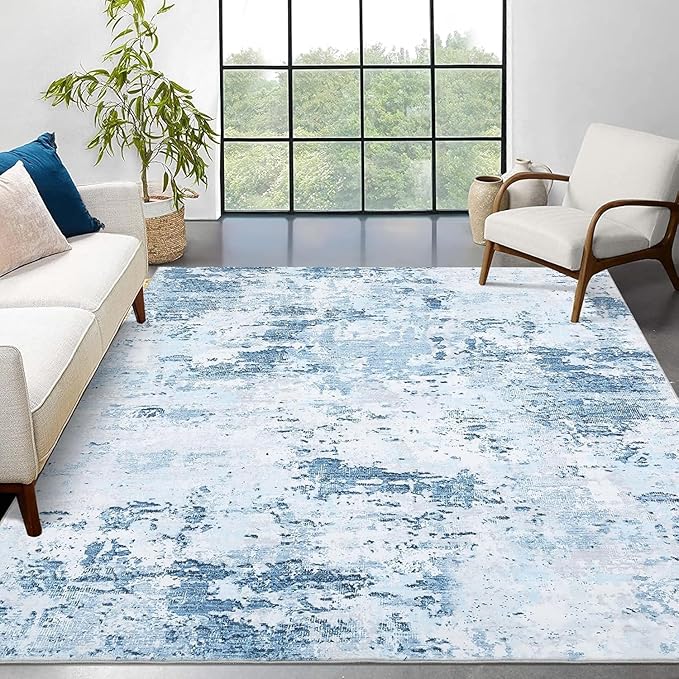 Modern Abstract Area Rug 3x5 Non Slip Non Shedding Rug Low Pile Stain Resistant Rug for Bedroom Living Room,Light Blue