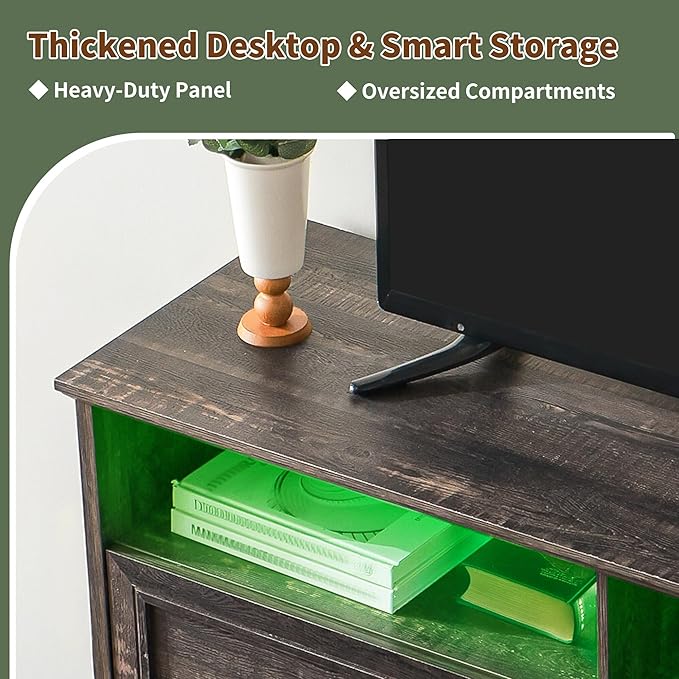 Dressers for Bedroom,6 Drawers Dresser with LED Light,Power Outlets and Open Shelves,Chests of Drawers for 65 inch TV, for Hallway, Entryway, Dark Rustic Oak