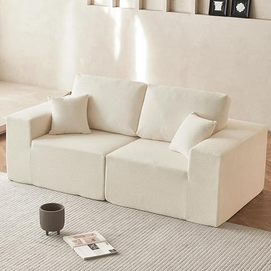 INGEROOM 79" Cloud Couch, Loveseat Sofa with Deep Seat, Modern Plush Corduroy Small Couch for Living Room Bedroom（Beige）