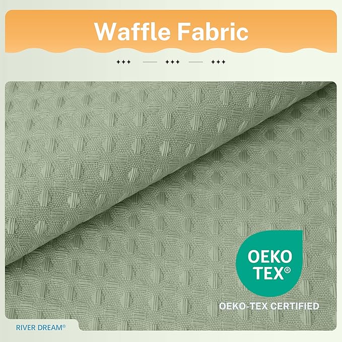 River Dream 3 in 1 Shower Curtain Set, Waffle Fabric Shower Curtain and Waterproof Clear Liner Set with Double Sided Metal Hooks, Sage Green, 72" W*72" H