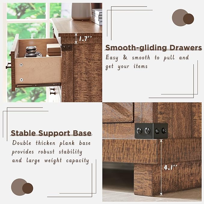 RedLemon Farmhouse 6 Drawers Dresser for Bedroom, Wood Large Chest of Drawers with Thick Plank Styling for Bedroom, Living Room, Reclaimed Barnwood