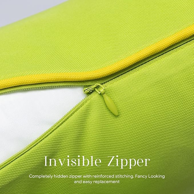 Phantoscope Pack of 2 Outdoor Waterproof Throw Pillow Covers with Contrast Piping, Decorative Square Cushion Case Patio Pillows for Couch Tent Sunbrella, Lime Green 18x18 inches