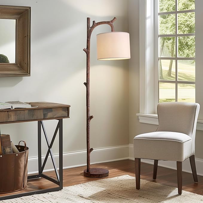 OYEARS Retro Farmhouse Floor Lamp for Living Room Rustic Standing Lamps Tree Trunk Deco Modern Country Vintage Wood Floor Lamp（Brown）