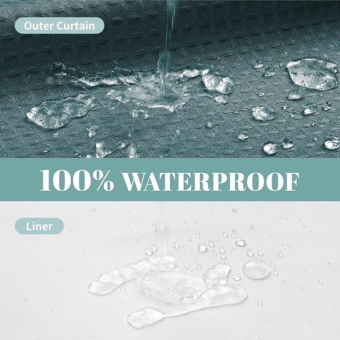 SeawedGreen No Hook Waffle Weave Shower Curtain with snap-in Liner Replacement, 230GSM Waterproof Fabric Hotel Shower Curtain Set for Bathroom, Through Mesh Top Window,71Wx74H