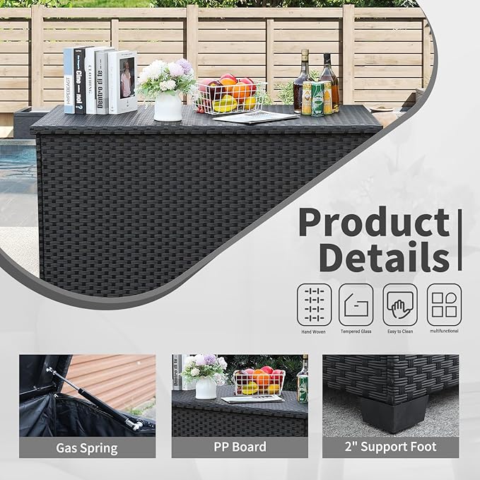150 Gallon Patio Storage Bin with Waterproof Lining Bag Large Deck Storage Box Patio Storage Box Cushion Storage Bin Outdoor, Black Wicker