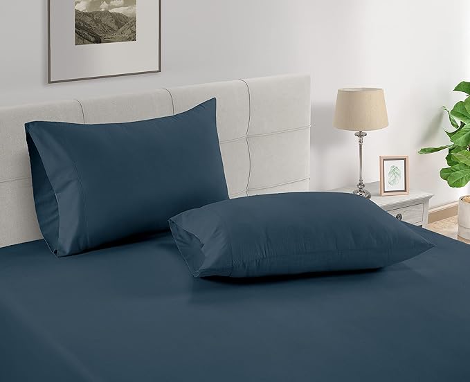LANE LINEN Pillows Standard Size Set of 2 Soft 100% Egyptian Cotton Sateen 1000 Thread Count Cool & Smooth Pillowcases Queen - Denim