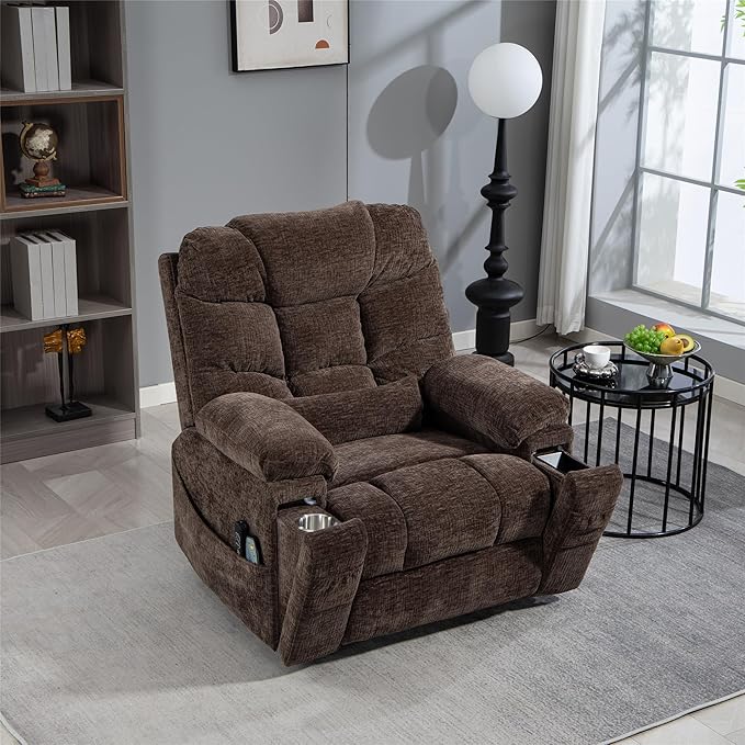 Oversized Lay Flat Power Lift Recliner Chair with Heat and Massage for Elderly, Infinite Position Heavy Duty Dual Motor Lift Chair 400 lbs with Cup Holder & Wireless Phone Charger