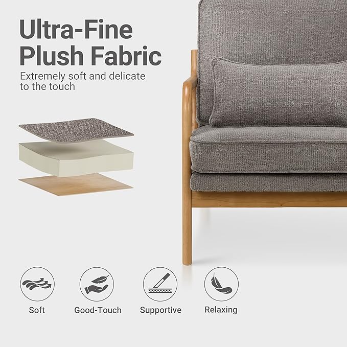 COLAMY Mid Century Modern Accent Chair Set of 2 with Lumbar Pillow, Relaxing Armchair with Solid Wood Frame & Soft Cushion, Reading Leisure Chair for Living Room,（Grey）