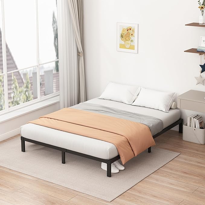 9 Inch Low Full Size Bed Frame Heavy Duty Metal Platform, No Box Spring Needed, Easy Assembly Mattress Foundation, No Noise, Black