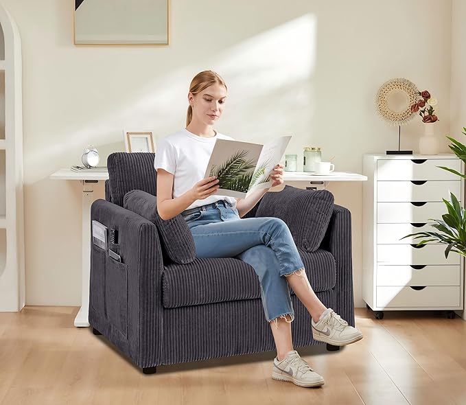 Accent Chair Set of 2 Living Room Chairs in Corduroy Fabric,Reading Chair Sofa Couch for Apartment Bedroom and Small Spaces.(Grey, 2 Chairs)