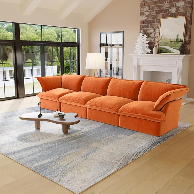JACH Modular Sectional Couches for Living Room, 162" Deep 4 Seater Sectional Sofa, Cushion Covers Removable, Two Corners and Two Middle, Sofas Furniture for Living Room, Orange