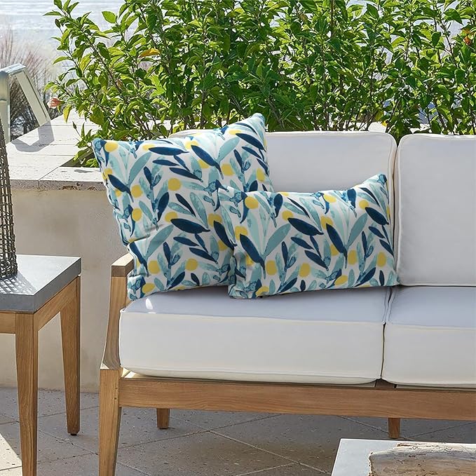 Outdoor Lumbar Pillow Covers 12”x20”, Rectangle Throw Pillow Covers for Patio Furniture, Decorative Lumbar Cushion Case for Garden Balcony Couch Office Chair, Pack of 2, Leaves Multi