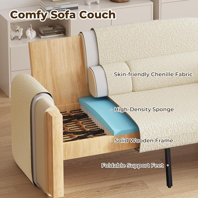 Furnimart Modern Loveseat Sofa, 54" 2-Seater Boucle Sofa, Comfy Upholstered Minimalist Couch, Small Couches for Small Spaces, Apartment, Office, Living Room, Bedroom, Dorm, Chenille White