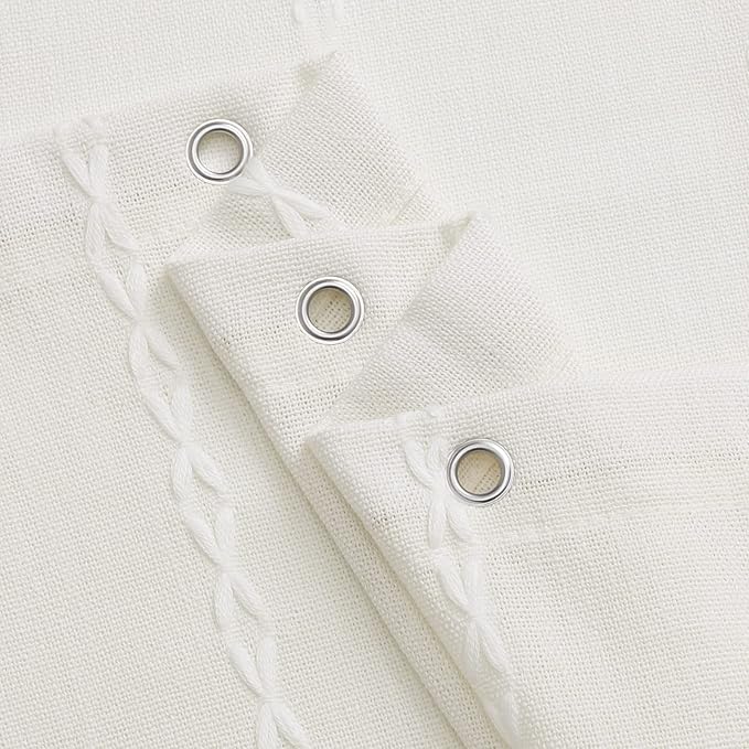 MitoVilla White Shower Curtain 72 x 78, Boho Farmhouse 78 inch Long Polyester Linen Tassel Ultra Thick Heavy Duty Fabric Shower Curtains for Chic Cottagecore French Rustic Bathroom Decor Ivory