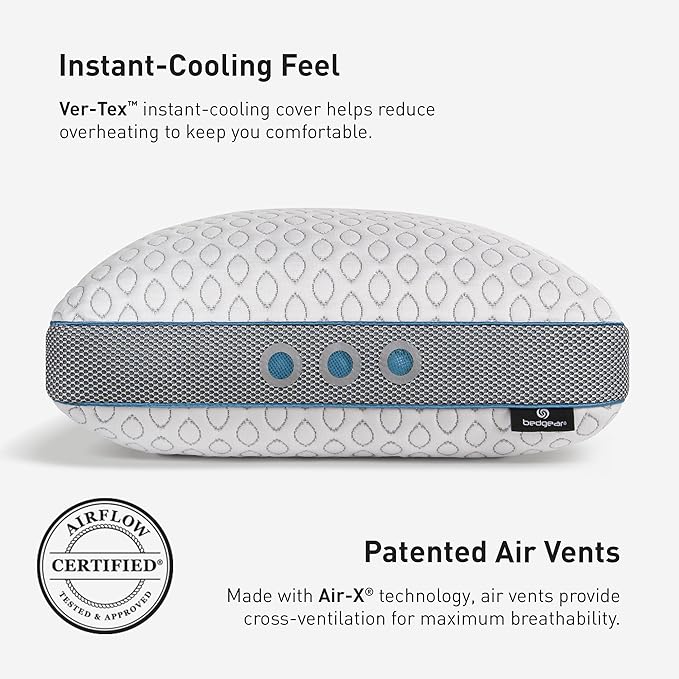 Bedgear Frost Performance Pillow - Size 3.0 - Cooling Bed Pillow for Hot Sleepers - Medium Firmness Pillow for All Sleep Positions, Hypoallergenic, Washable & Removable Cover - 20" W x 26" L x 6.50" H