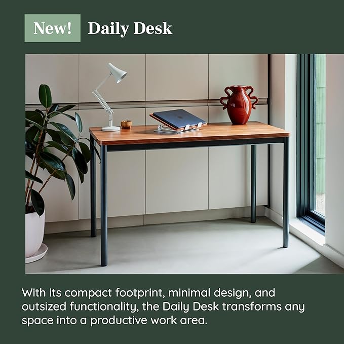 Branch Daily Desk - Functional at Home Office Desk with Effortless Assembly, Timeless Design, Rounded Corners, and Built-in Cable Notch - 48” W x 28.5” H x 24” D - Woodgrain Work Table