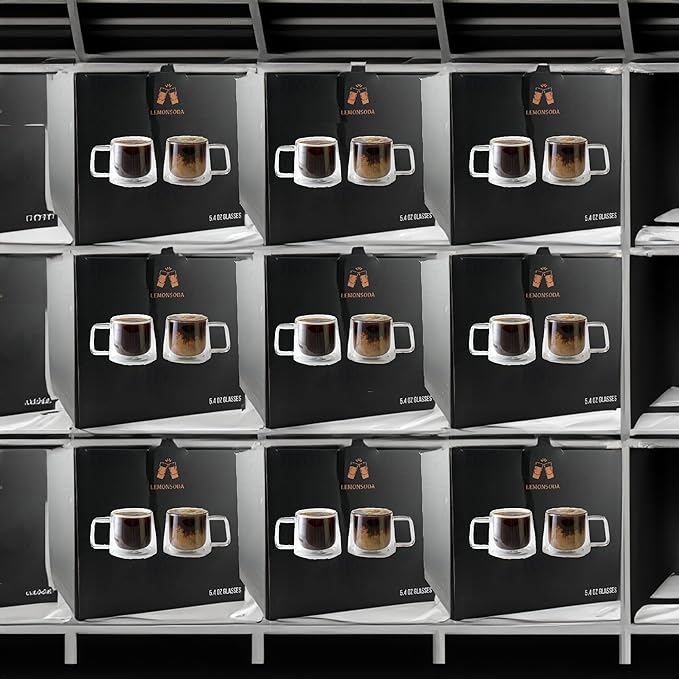 LEMONSODA Double Walled Glass Coffee Drink Mug with Handle - Set of 32 (250 mL / 8.5 fl. oz) Insulated Thermal Mugs Glasses For Tea, Coffee, Latte, Cappucino, Cafe, Milk - Housewarming Gifts (2048)