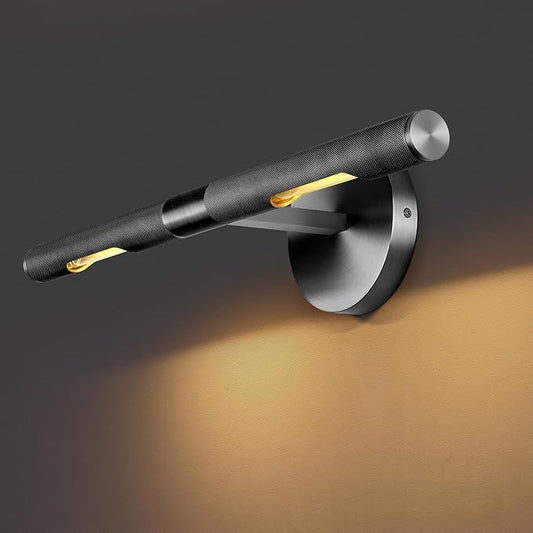 19" Black Brass Knurled Picture Light, Dimmable Rotatable 360 Wall Sconce, Bathroom Vanity Light