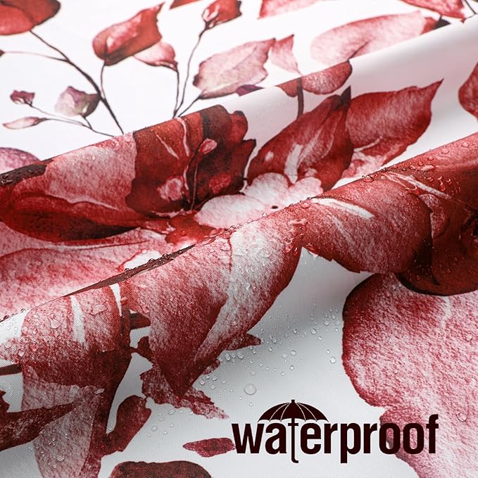 Gibelle Extra Long Shower Curtain 72 x 84, Tall Burgundy Red Floral Shower Curtain for Bathroom, Watercolor Plant Eucalyptus Leaves Fabric Shower Curtain Set with Hooks